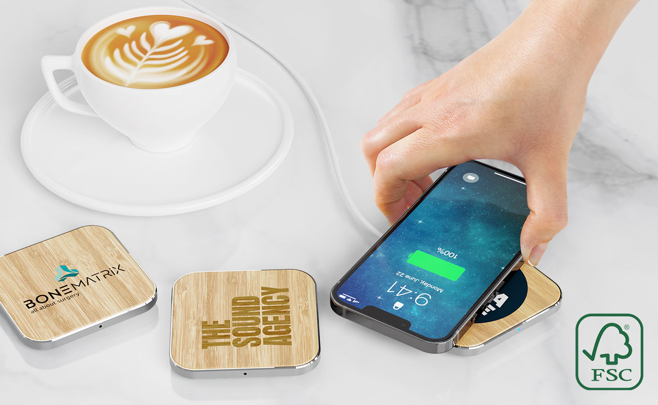 Savanna - Bamboo Wireless Chargers with Logo