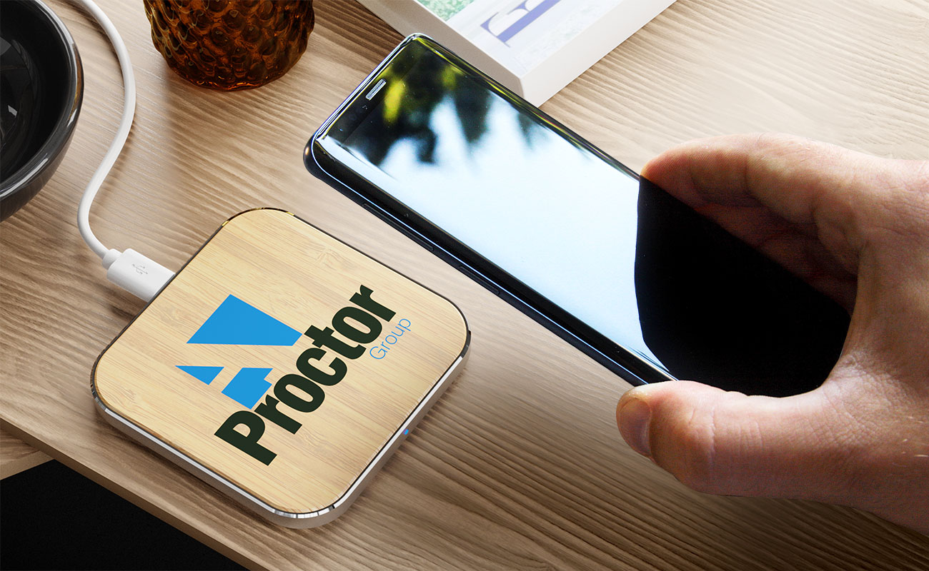 Savanna - Bamboo Wireless Charger with Logo gallery thumbnail